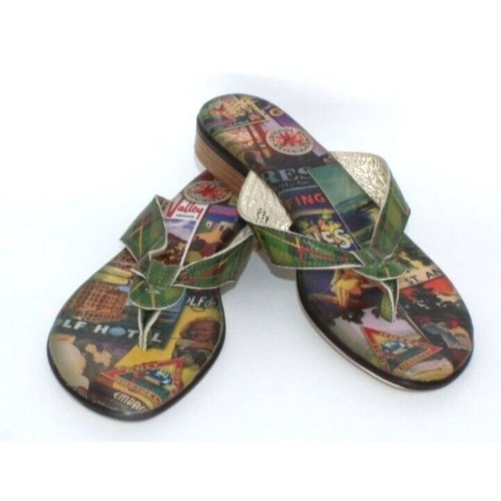 ICON Wearable Art Women's Leather Golf Thongs Sandals Size 6